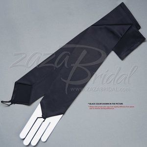 Shiny Stretch Satin Fingerless Gloves Opera Length 16BL - Black